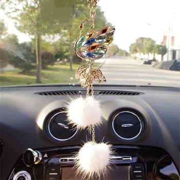 

Car Rear View Mirror Charm Crystal Bling Hanging Ornament Rhinestone Interior Decor Crystal Swan Lucky Charm Pendant