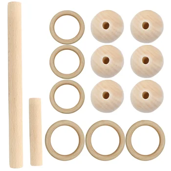 

DIY Macrame Supplies Kit 6pcs Wood Ring + 50pcs Beads + 4pcs Wooden Stick for DIY Plant Hangers Knitting Crafts