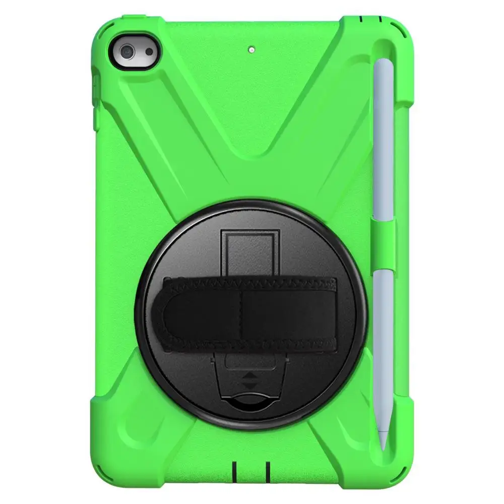 green Детский противоударный чехол для iPad Mini 5 4, вращающийся на 360 градусов, прочный Чехол из поликарбоната с ремешком на руку, чехол-подставка для iPad Mini 4 5, чехол - Цвет: green