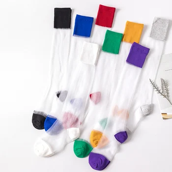 

Pack Of 2 Fashion Long Thin Socks Breathable Patchwork Color Comfortable New Female Socks Summer And Autumn Calcetines 2019