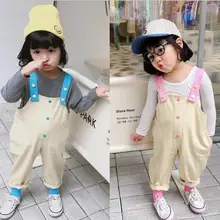 Новые джинсовые комбинезоны для мальчиков и девочек осенние модные детские джинсовые штаны от 2 до 7 лет PX810