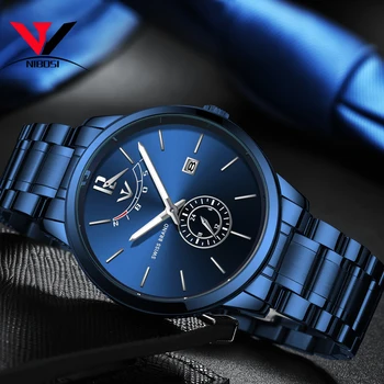 

NIBOSI Watches Men Fashion Watch 2019 Luxury Brand Waterproof Full Steel Quartz Analog Calendar Male Wristwatch