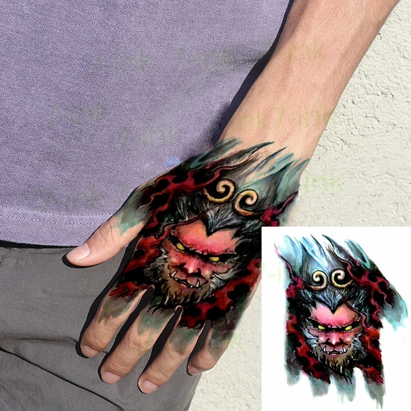 Autocollant De Tatouage Temporaire Impermeable Singe Roi Chat Fleur Sur Le Dos De La Main Flash Tatoo Faux Tatouages Pour Hommes Femmes Aliexpress