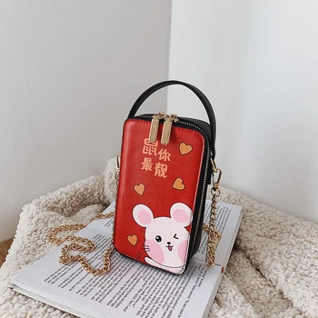 

2020 Women Casual Wallet Brand Rat Year Cartoon Elements Cell Phone Wallet Holders Wallet Purse Clutch Messenger Shoulder Bag