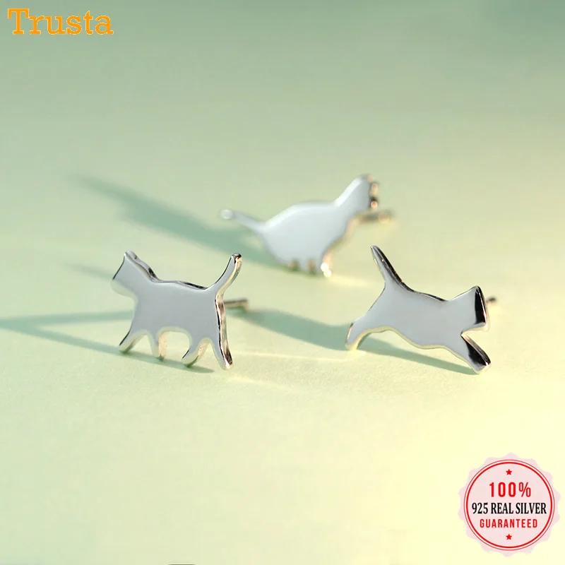 Trustdavis подлинные 925 пробы серебряные милые серьги-гвоздики в виде кота для девушек, серебряные 925 ювелирные изделия, подарок DT28