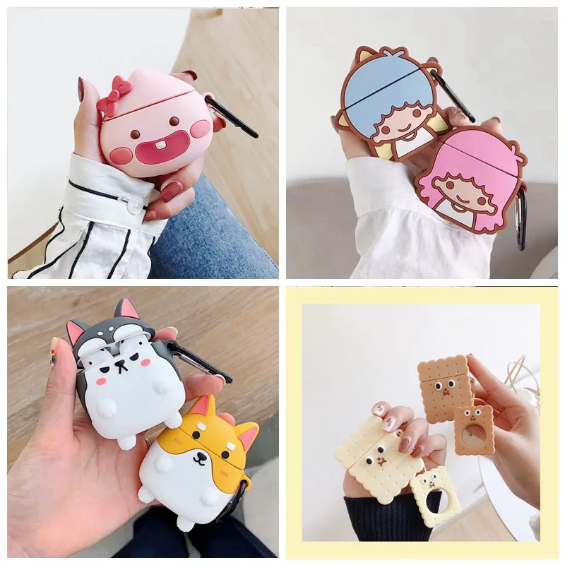 

For AirPods Case Cartoon Pattern Earphone Case For Apple Airpods 2 Cover Charging Box Protective Accessories with Carabine Hook