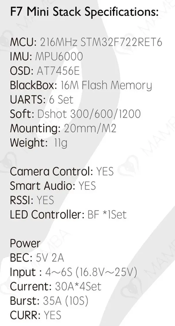 К./- Diatone MAMBA-STACK-F722MINI-306 MAMBA F722 MINI MAMBA F722+ 30A mini input3-6s/выход 30A* 4/dshot1200