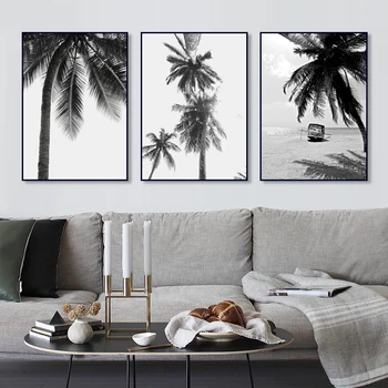 

Plants Leaves Canvas Art Painting Landscape Posters Black White Palm Tree Prints Minimalist Wall Picture Modern Home Decoration