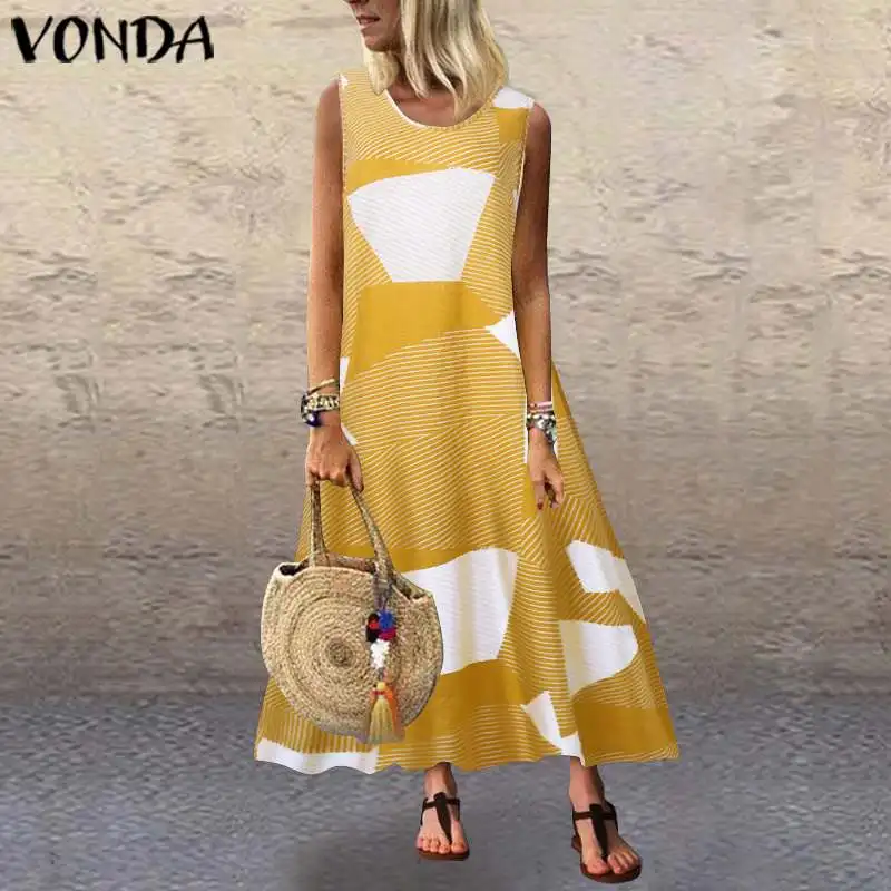 VONDA, пляжный сарафан,, для женщин, в полоску, с принтом, пэтчворк, макси, длинное платье, для офиса, для девушек, платье, повседневное, халат размера плюс, Vestido S-5XL