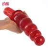 FAAK Long Anal Beads Wine Red Transparent Handle dildo Butt Plug Anus Massage Sex Toys for Women Male Masturbator Lesbian Flirt 1