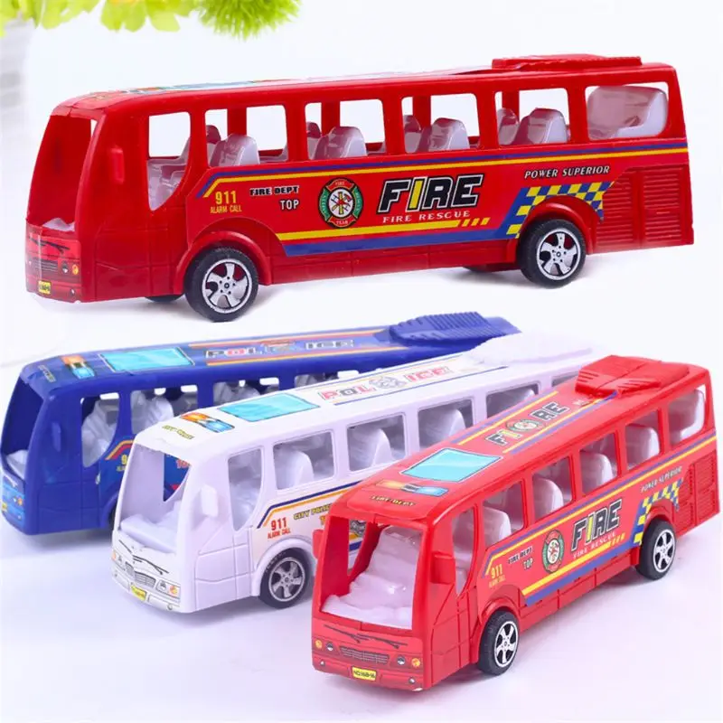 19cm Pioneer Fire Police Bus Pull Back Inertial Cars Kids Baby Toy Gift Diecasts Car Model 090B