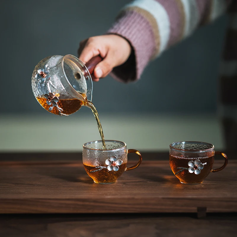 Термостойкая прозрачная стеклянная ярмарка чашка Китайский кунг-фу чайная чашка креативная ручная работа жестяная слива цветок чайная чаша мастер чашки чайная посуда