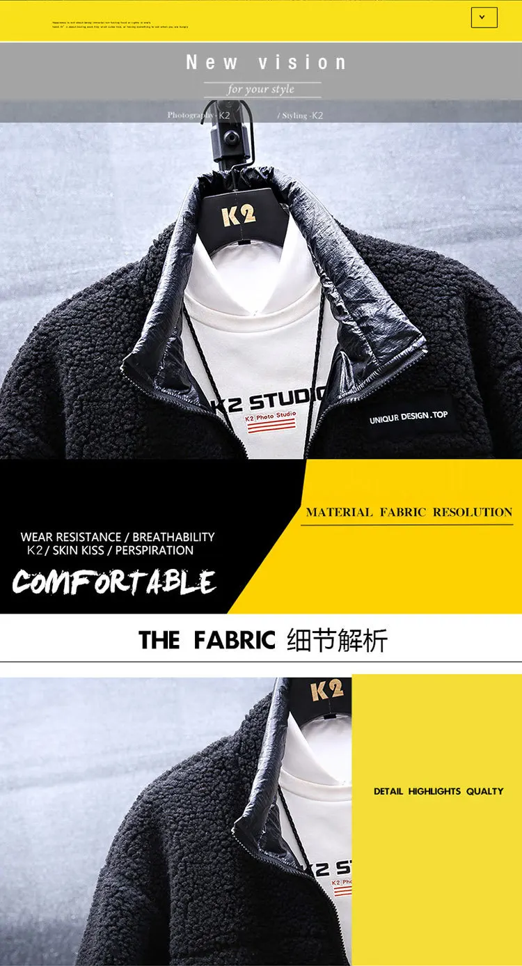 Version Winter New Style Loose-Fit Contrast Color Stand Collar Casual Jacket Hong Kong Style Thick Large Size Fashion And P