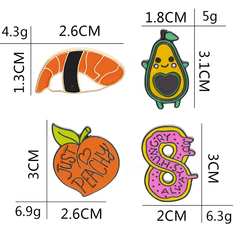 Zhijia милый лосось суши розовый пончик авокадо ребенок персик фрукты эмаль этикетка милая девушка женщина булавки броши ювелирные украшения