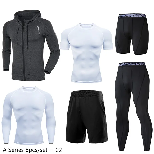 Dry Fit Men's Training Sportswear Set Gym Fitness Compression Sport Suit Jogging Tight Sports Wear Clothes 4XL5XL Oversized Male 08-6pcs per set