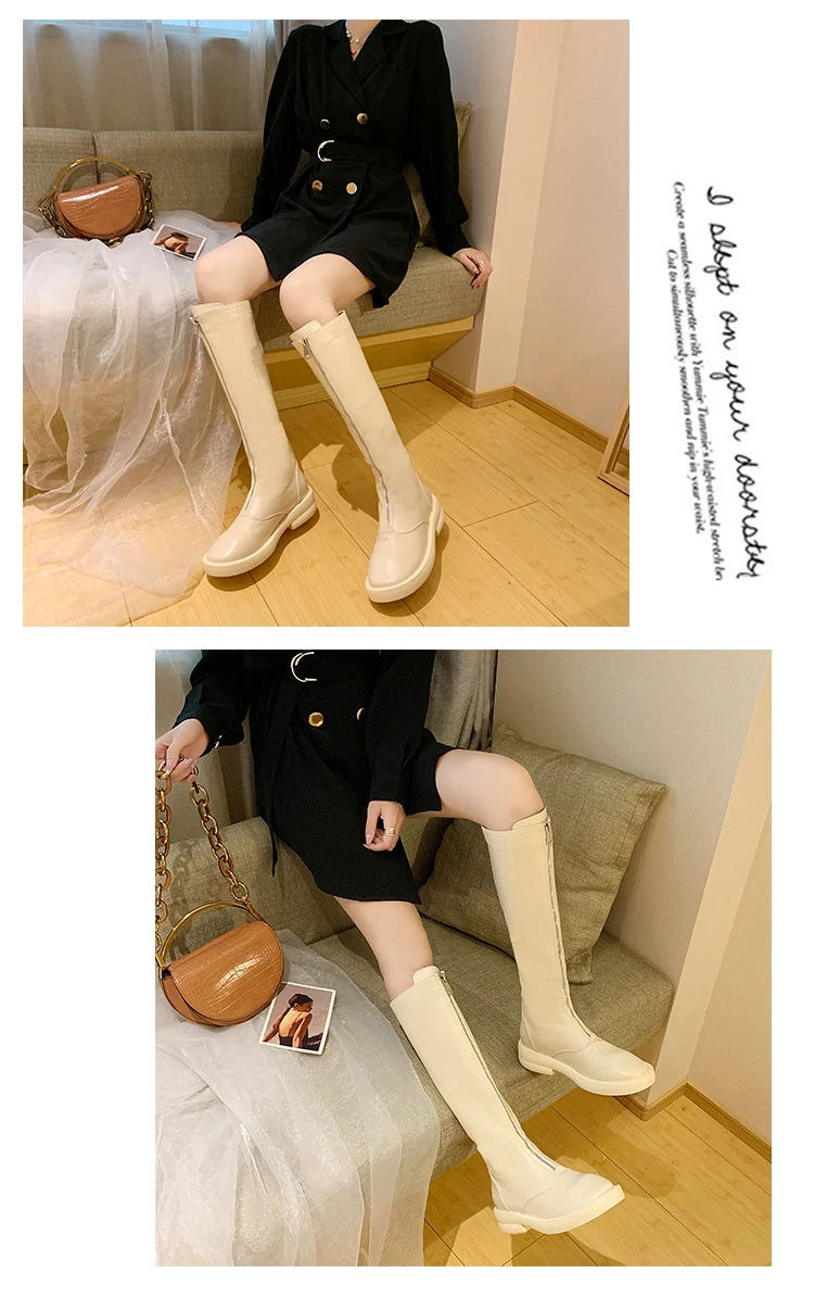 Botas botines mujer; коллекция года; рыцарские сапоги однотонные зимние плюшевые женские сапоги до колена на среднем каблуке с круглым носком; botas mujer invierno
