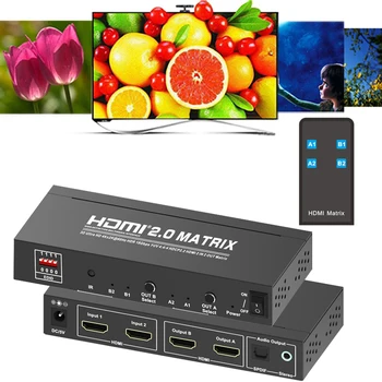 

4K 60HZ 2x2 HDMI Matrix Switch 2 In 2 Out Monitors Splitter Video Converter 3D EDID ARC HDR SPDIF Audio Extractor DVD PC To TV