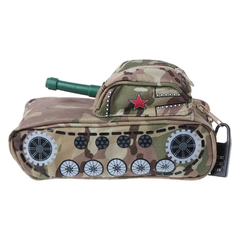 

Creative Tank Camouflage Pencil Bag With Lock Pen Storage Organizer Office School Supplies Stationery Boy Gift L41E