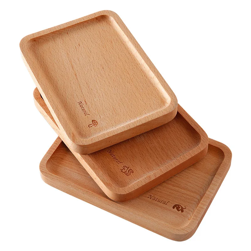 Simplicity Wooden tray Children's non-divided plate Rectangular breakfast plate Tea Tray Fruit Plate Restaurant Wooden Utensils