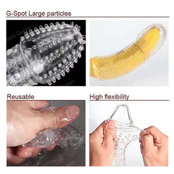 Extension Reusable Condom Penis Sleeve Male Enlargement Time Delay Spike Clit Massager Cover Crystal Clear Condoms Adult Sex Toy 3