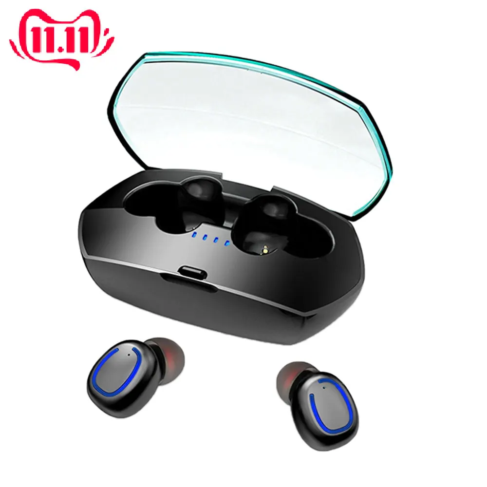 

Bluetooth 5.0 Sports Stereo Headset Earphone HIFI Mini TWS Bluetooth Wireless Headset With Charge Box 500mAh For IOS Android