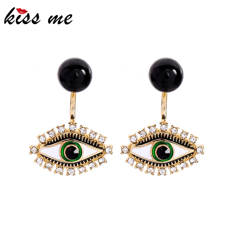 

kissme Punk Unique White&Black Enamel Acrylic Crystal Evil Eyes Stud Earrings For Women Gold Color New Fashion Jewelry Wholesale