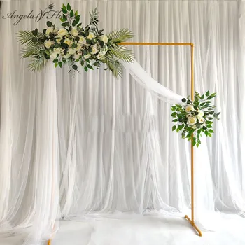 

White gold square arch shelf party event wedding props arch iron stand stage backdrop frame decorative artificial flowers stand