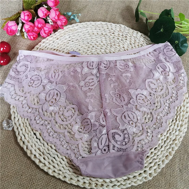 

Women Sexy Underwear Sheer Lace Briefs Panties Thin Hollow Out Women's Breathable Sexy Lace Panties Black White