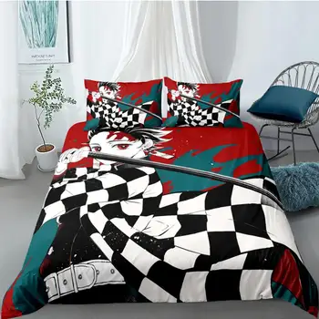 

Demon Slayer Kimetsu no Yaiba Anime 3Pcs/Set Bedding Set Sheet Children Room Bed Sheet Pillow case Queen Bedding