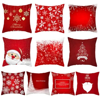 

45x45cm Merry Christmas Red Pillow Cover Soft Peach Velvet Decorative Printed Pillowcase Sofa Bed Decor Poszewka NEW!