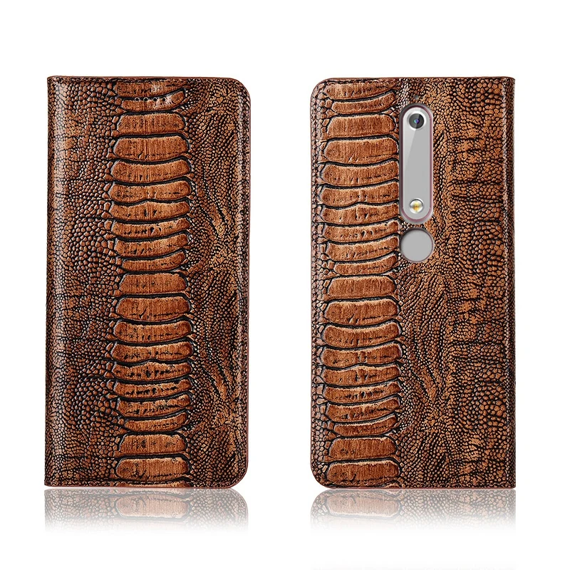 

Ostrich foot pattern genuine leahther phone bag for Nokia 6 2018 magnetic phone case for Nokia 6.1 Plus/Nokia 6 flip cover funda