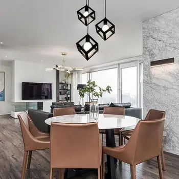 

E27 Bulb Cage Guard Ceiling Pendant Square Cover Shade Light Cafe W/Cable