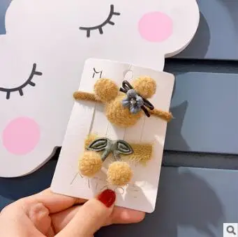 3 60 компл./лот 2 шт./компл. DIY простой мульти плюш с маленьким медведем из мультфильма Заколки для волос резинки для волос Инструменты для укладки волос аксессуары HA1401 - Цвет: 3