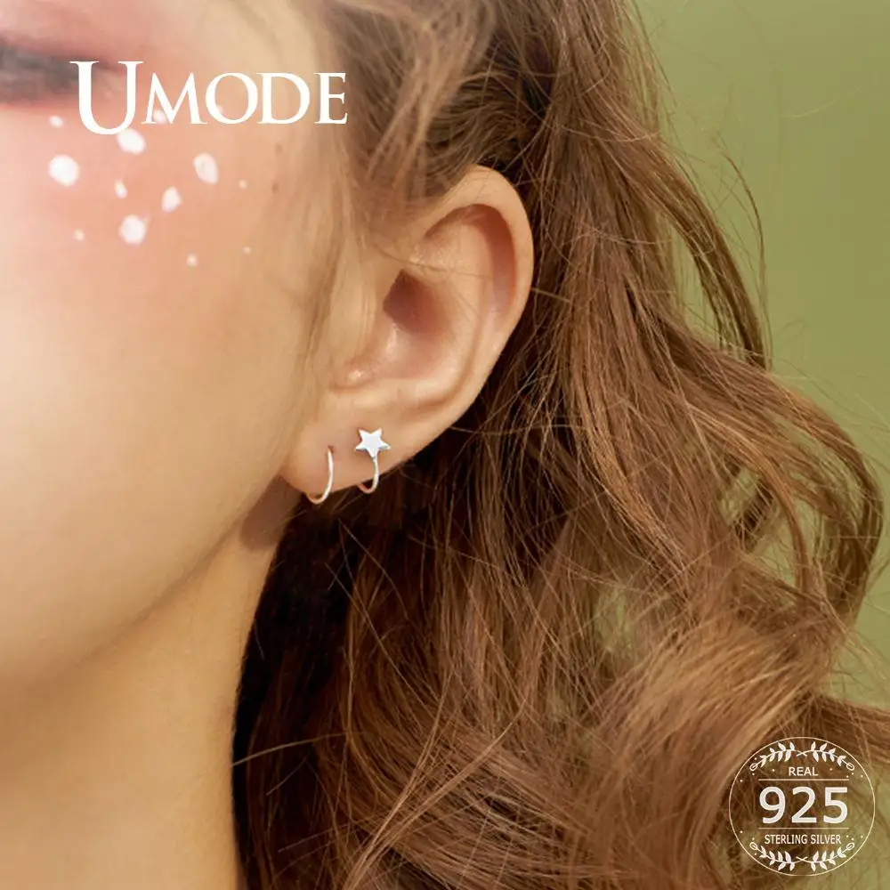 

UMODE Korean Fashion 925 Sterling Silver Earrings for Women Silver Star Hoop Earrings Open Twist Pendientes Fine Jewelry LE0469