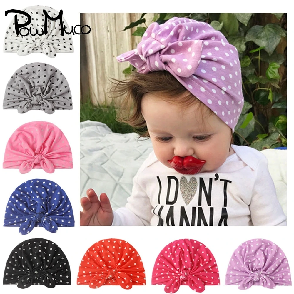 

Powmuco 1 PCS Lovely Handmade Bunny Ears Baby Girls Turban Hat Fashion Dots Knotted Newborn Caps Children Headwear Holiday Gifts