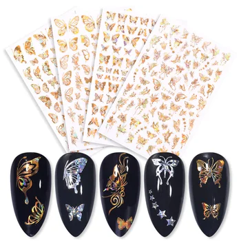 

1Pc Gold And Silver 3D Nail Stickers Butterfly Hollowing With Laser Effect Nail Art Transfer Sticker Slider Decoration