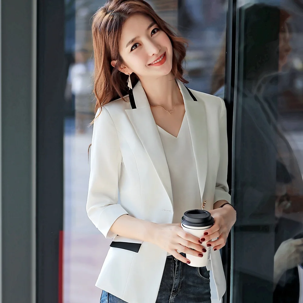 

Blazer Feminino Business Attire Jacket Women's Leisure Suits Coat 3/4 Sleeved White-collar Patchwork Blazer Outwear 88 1985