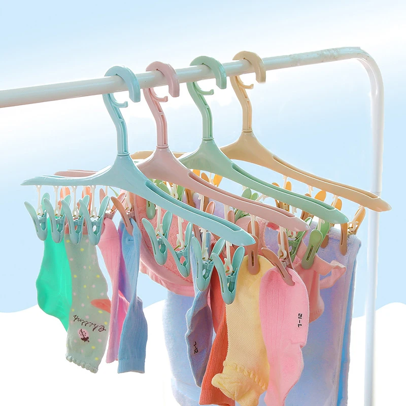 

8 Clip Laundry Rack Strong Windproof Sunscreen Plastic Socks Clip Multi-Function Drying Underwear Can Be Rotated Drying Rack