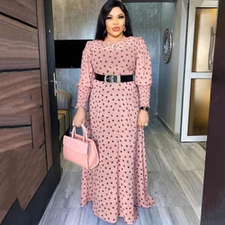 African Print Polka Dot Maxi Dresses Women Long Sleeve Chiffon Dress Underdress 2 Pieces Set New Muslim Fashion Evening Gowns