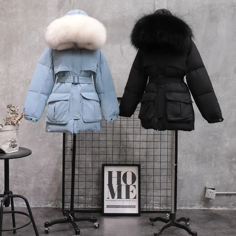 Janveny Large Natural Raccoon Fur Hooded 2020 New