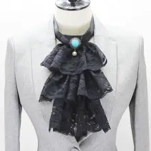 Модные Tri-Слои оборками волна кружева Поддельный Воротник Подвеска с имитацией бриллианта колье галстук-бабочка