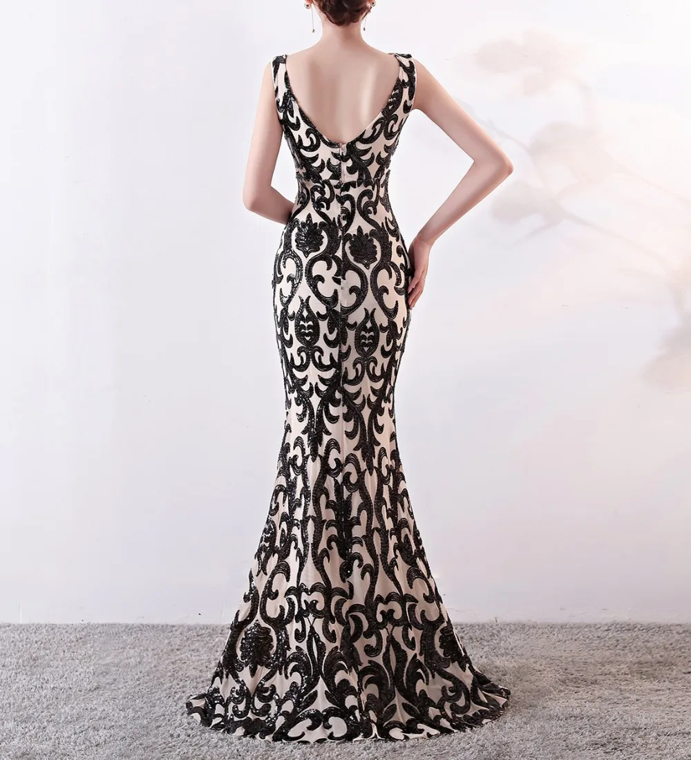 Solovedress блестящая ткань темно-синего цвета блесток Русалка вечернее платье с разрезом V шеи без рукавов блестящие вечерние платья vestido de fiesta SL-E91