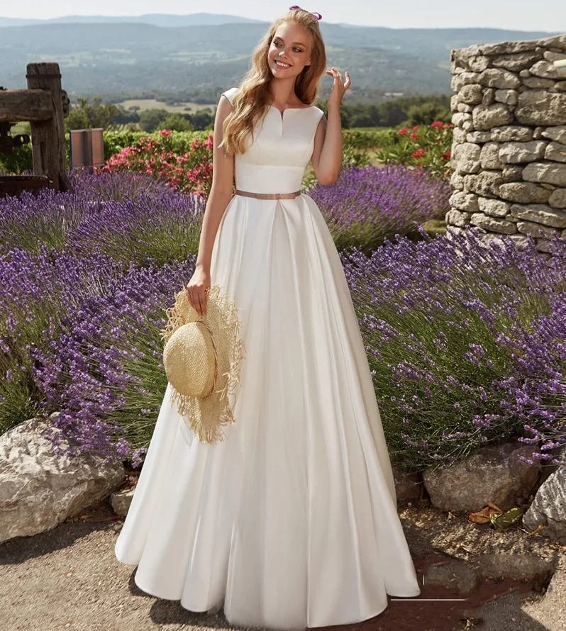 

Женское свадебное платье невесты, ТРАПЕЦИЕВИДНОЕ ПЛАТЬЕ горячая Распродажа, простой сатин, в стиле бохо, свадебные платья с глубоким вырезом на спине