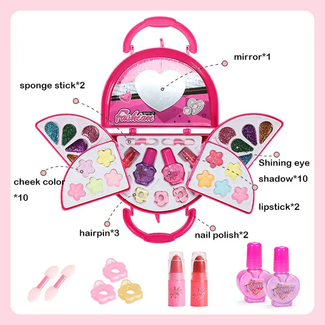 30PCS Kids Makeup Kit Washable Cosmetic Pretend Play Set with Handbag for Children Toddlers Girls Birthday Xmas New Year Gift 2