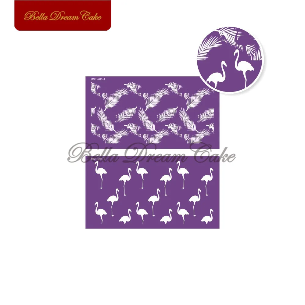 

Feather and Flamingo Design Cake Stencil Fabric Mesh Stencils Wedding Cake Mould Fondant Cake Decorating Tool Baking Accessories