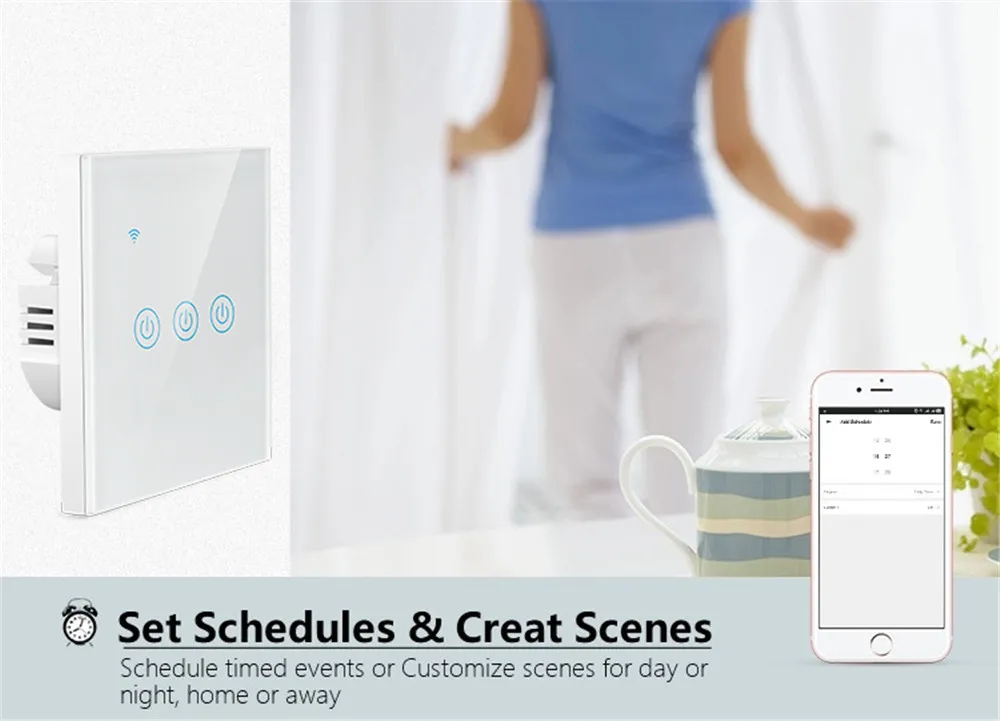 1/2/3 местный 1 позиционный Smart Wi-Fi настенный светильник переключатель Защитное стекло для смартфонов панель Сенсорный настенный выключатель, совместим с Google Home, Alexa