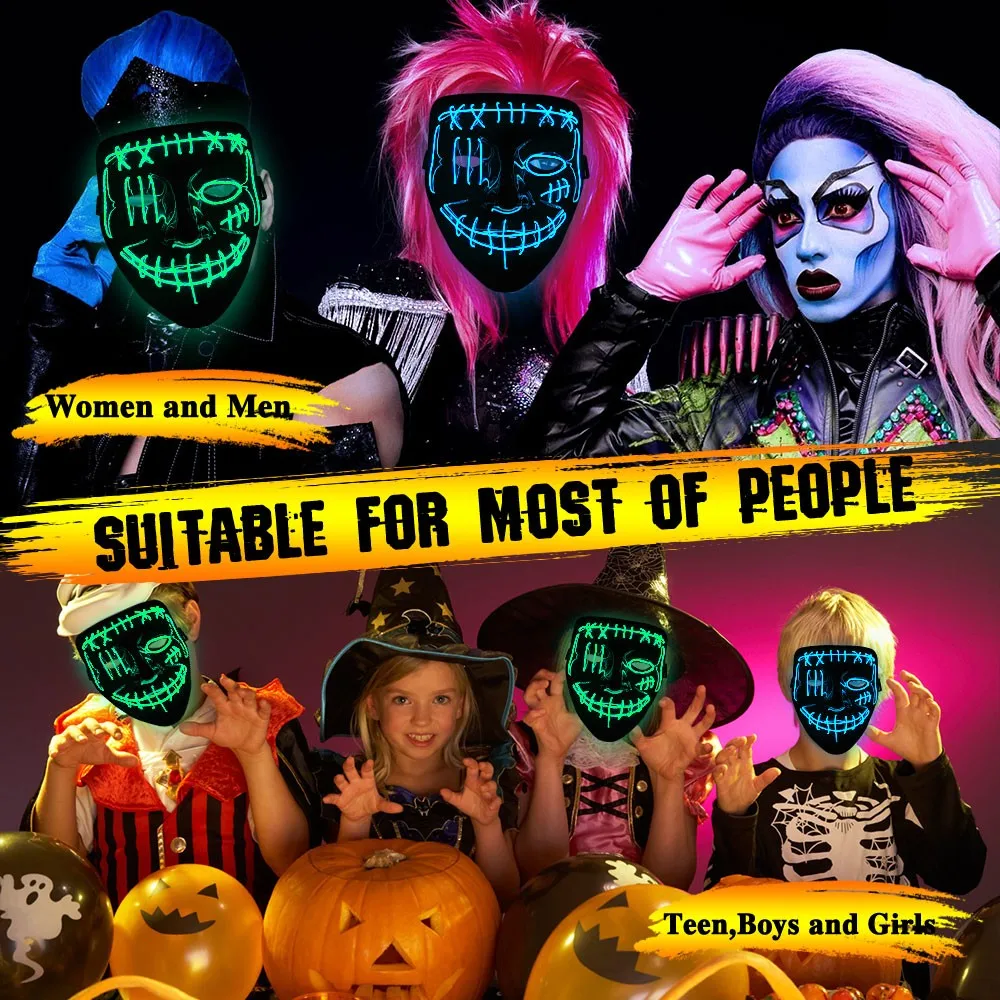 Halloween Skeleton LED Mask Glow Scary Skull cold Light Up Costume Cosplay Skull Party Masks three colors optional