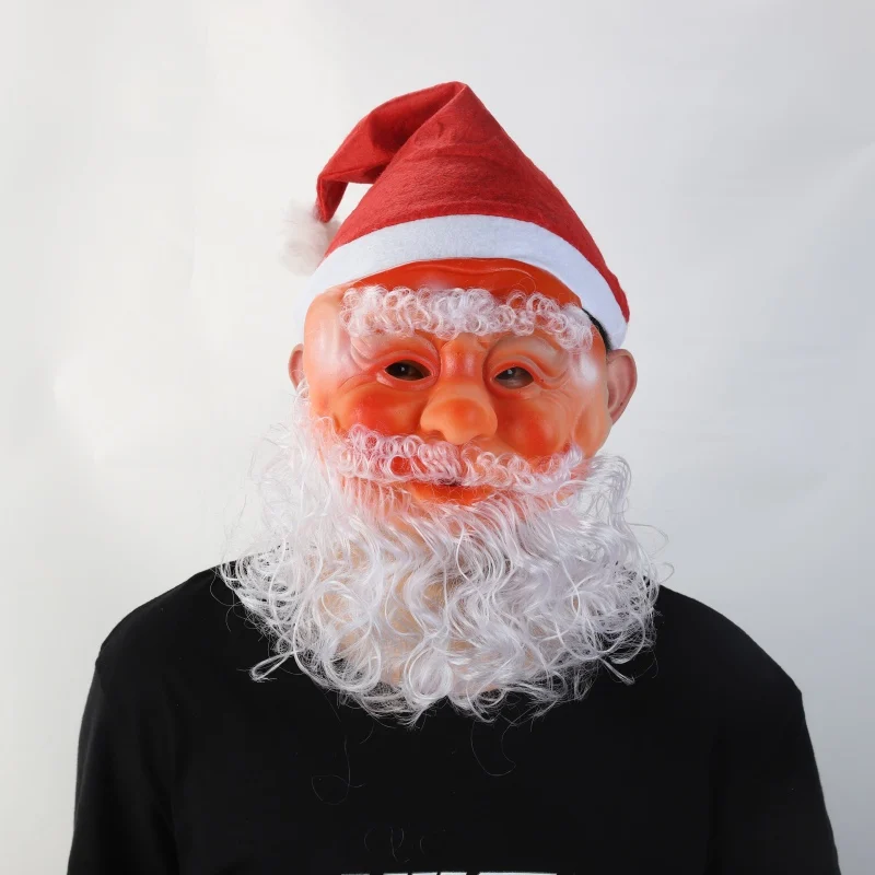 Забавная Рождественская маска Санта-Клауса, полностью покрытый парик, костюм бороды для рождественской вечеринки, праздничная маска для взрослых на Хэллоуин