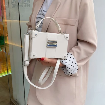

Women Fashion Box Shaped PU Handbags Ladies Casual Crossbody Shoulder Bags Unique Design Solid Hasp Small Messenger Square Bags