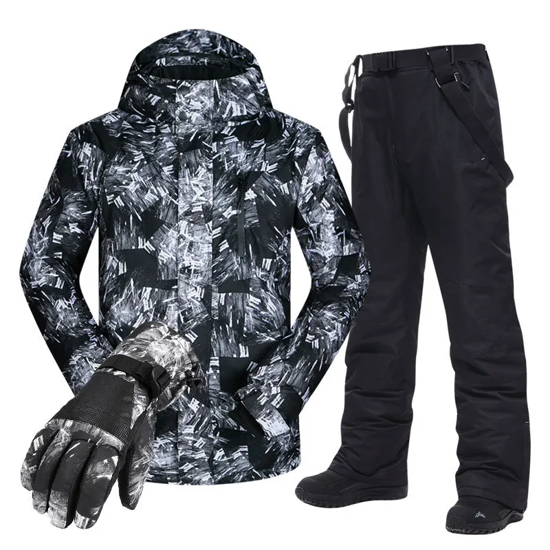 Large men's ski combination-30 temperature waterproof glass cutting fan winter mountaineering top and pants together | Спорт и